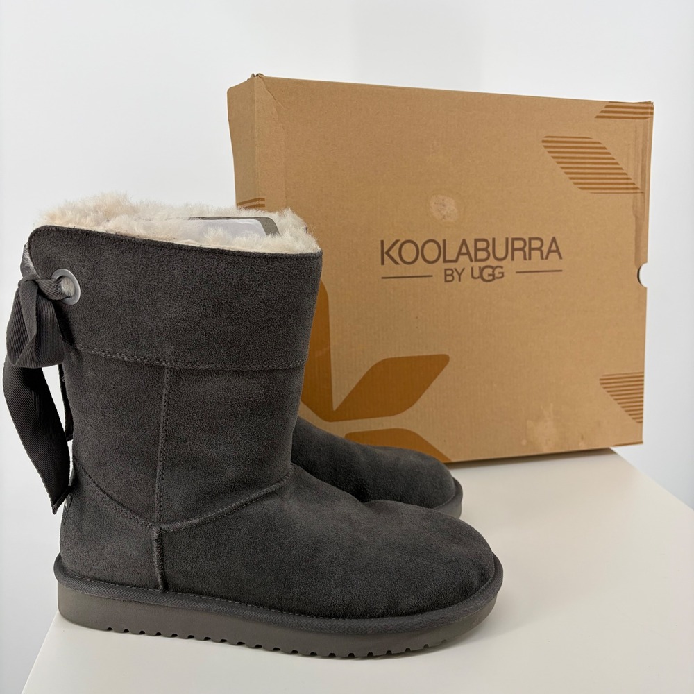 Koolaburra by UGG Victoria Boot Suede Bow Back Grey Winter Cozy Women 9